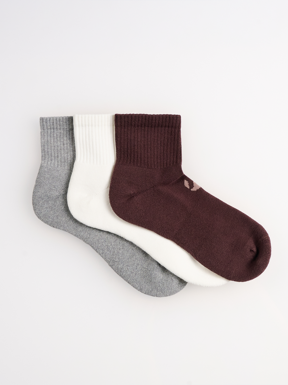 3-Pack Unicolor Quarter Havlu Çorap - Gri/Ekru/Kahverengi