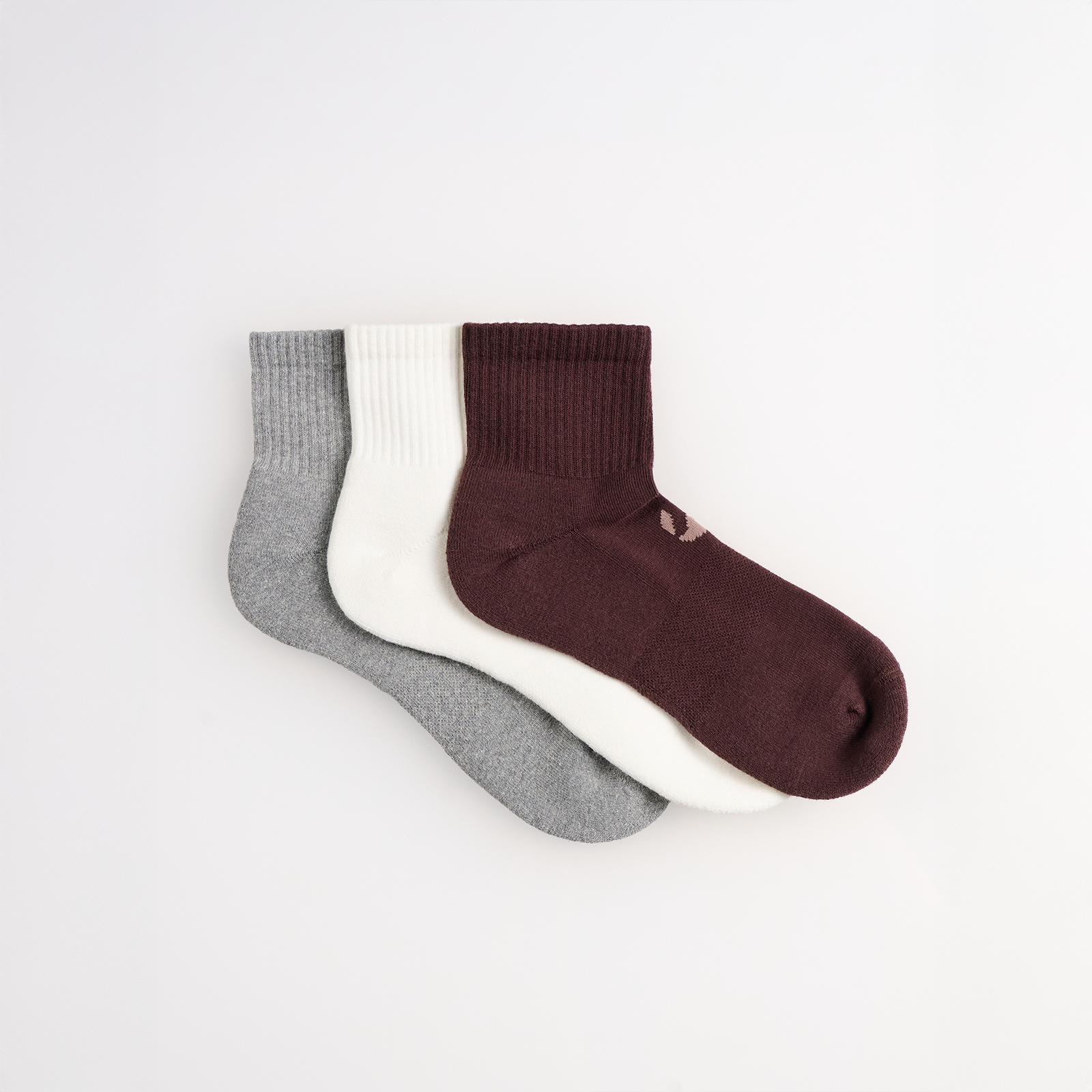 3-Pack Unicolor Quarter Havlu Çorap - Gri/Ekru/Kahverengi