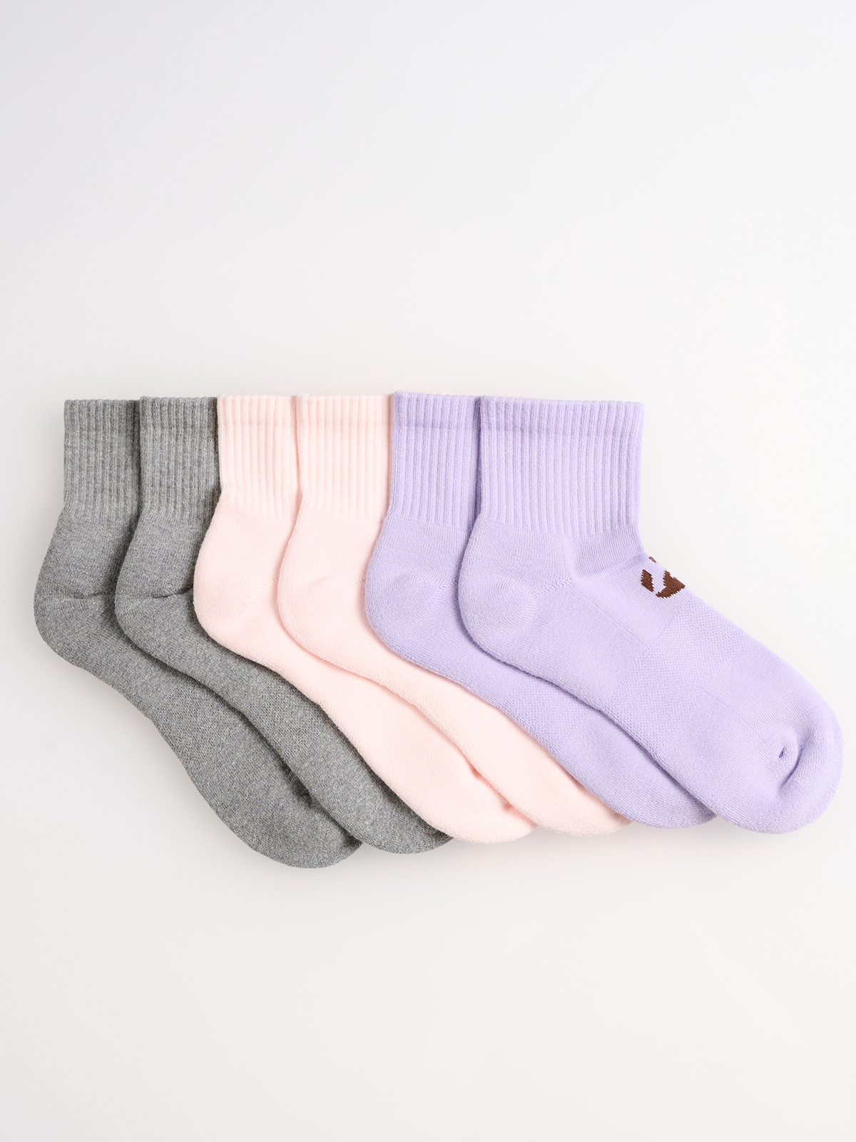 6-Pack Unicolor Quarter Havlu Çorap - 2 Gri/2 Pembe/2 Lila