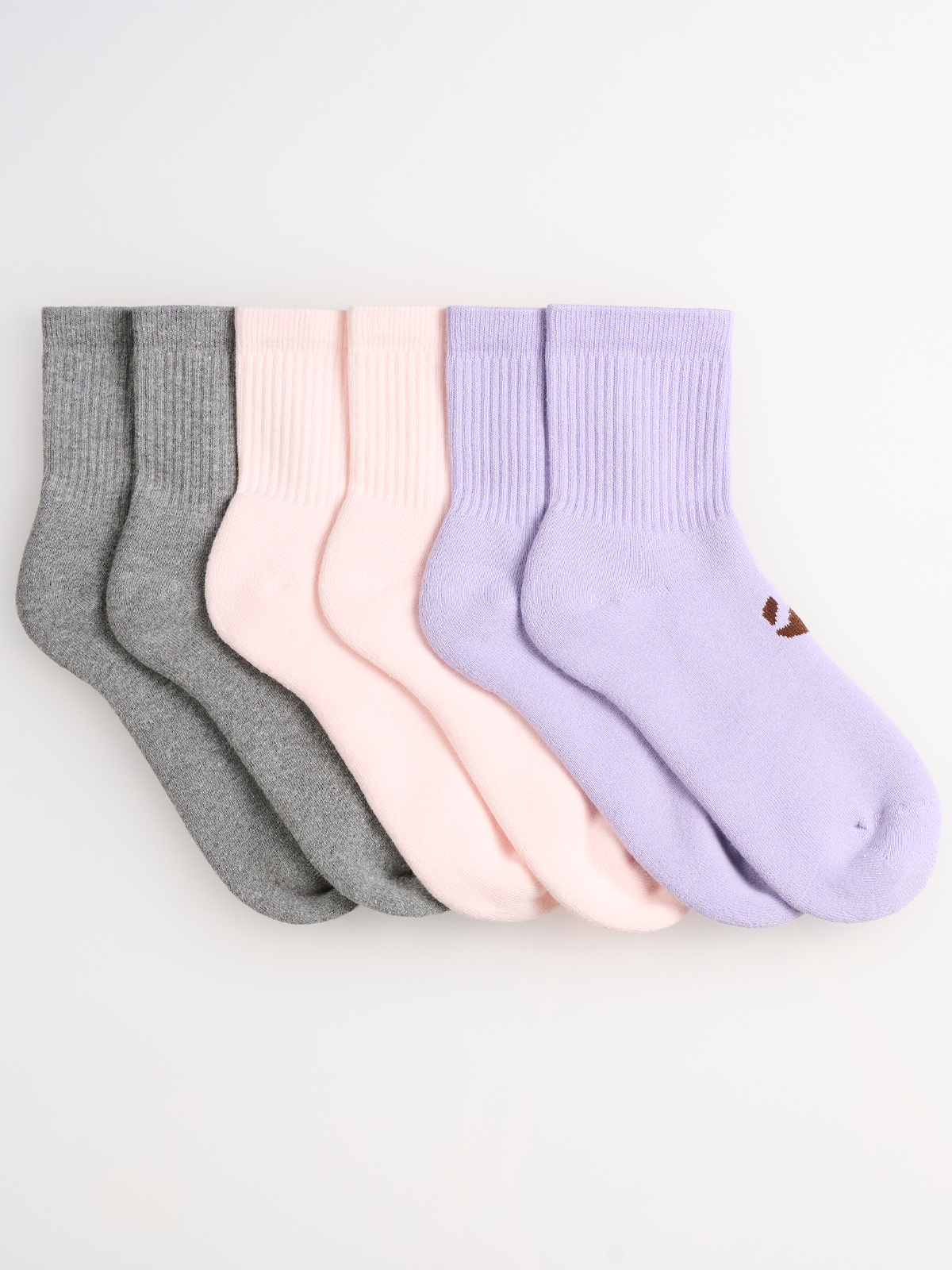 6-Pack Unicolor Half Havlu Çorap - 2 Gri/2 Pembe/2 Lila