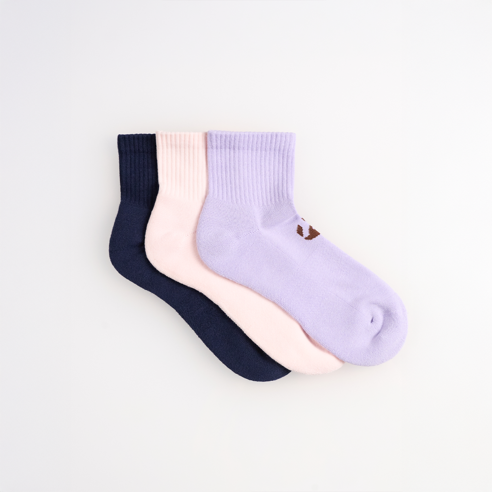 3-Pack Unicolor Quarter Havlu Çorap - Lacivert/Pembe/Lila