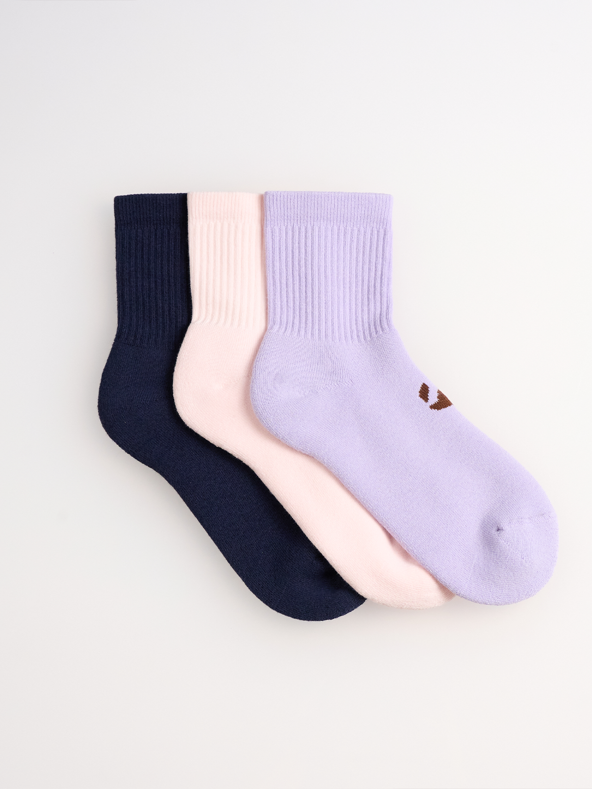 3-Pack Unicolor Quarter Havlu Çorap - Lacivert/Pembe/Lila