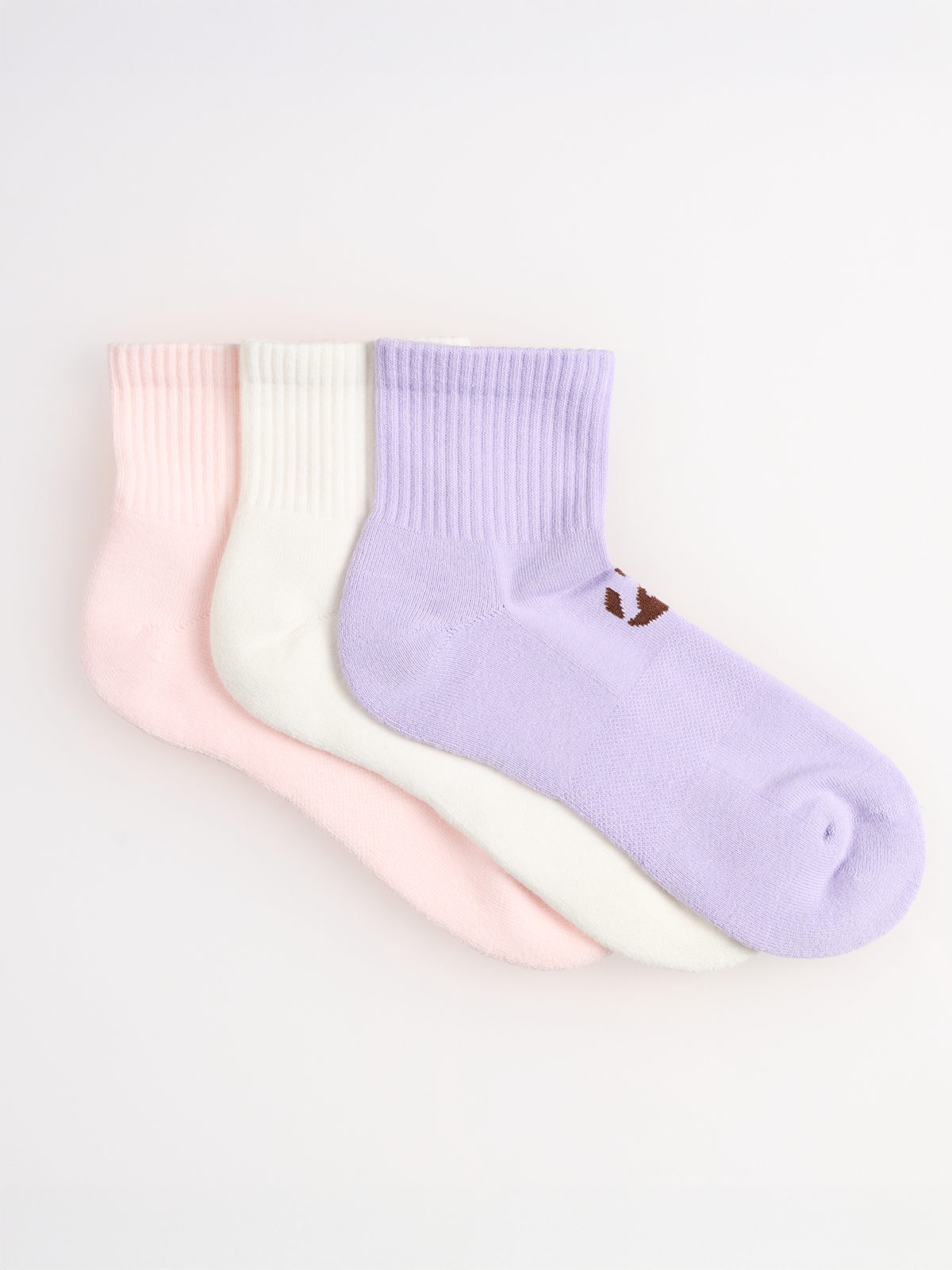 3-Pack Unicolor Quarter Havlu Çorap - Pembe/Ekru/Lila