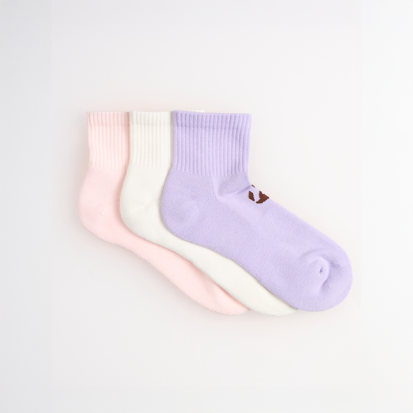 3-Pack Unicolor Quarter Havlu Çorap - Pembe/Ekru/Lila