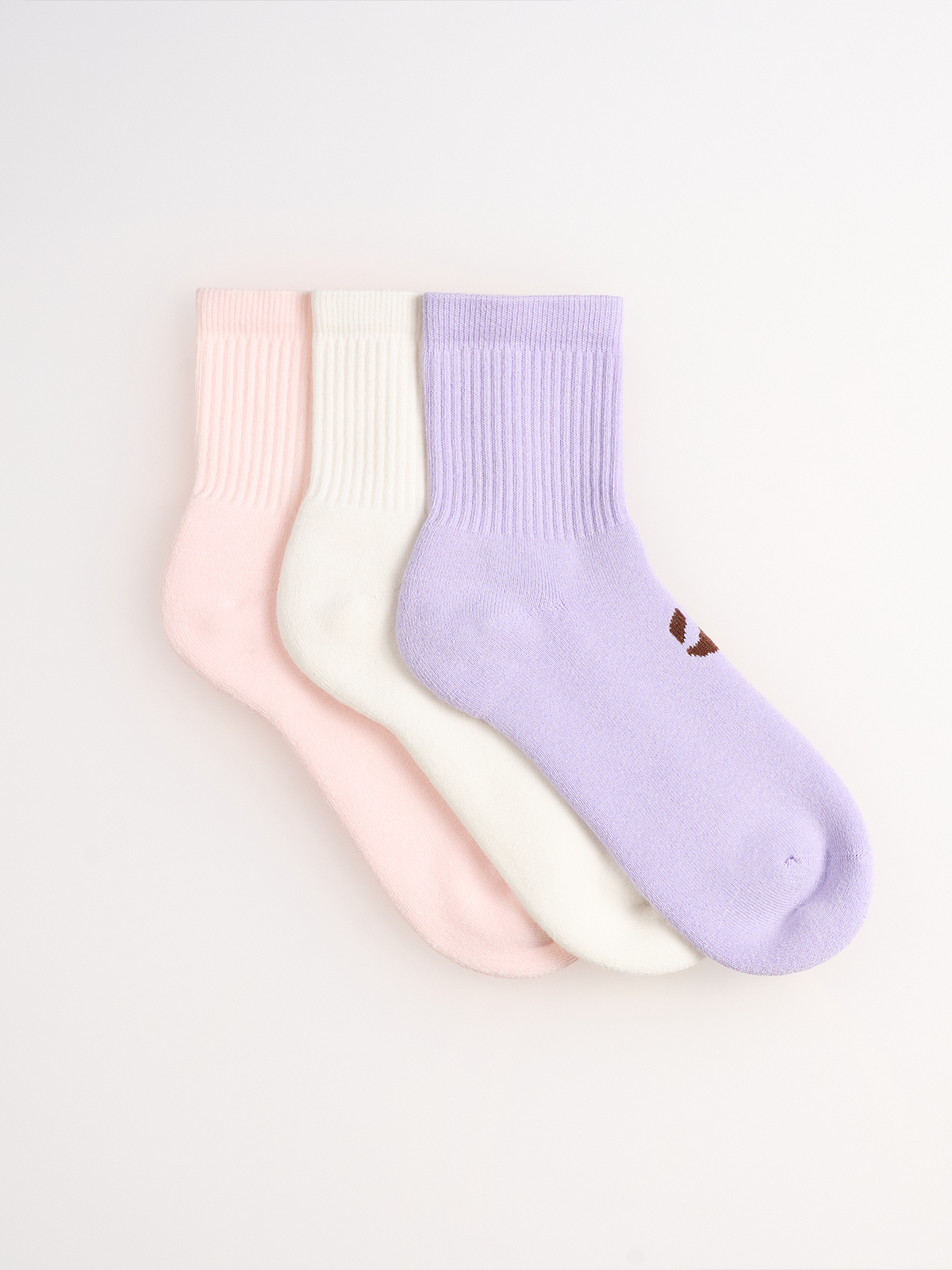 3-Pack Unicolor Half Havlu Çorap - Pembe/Ekru/Lila