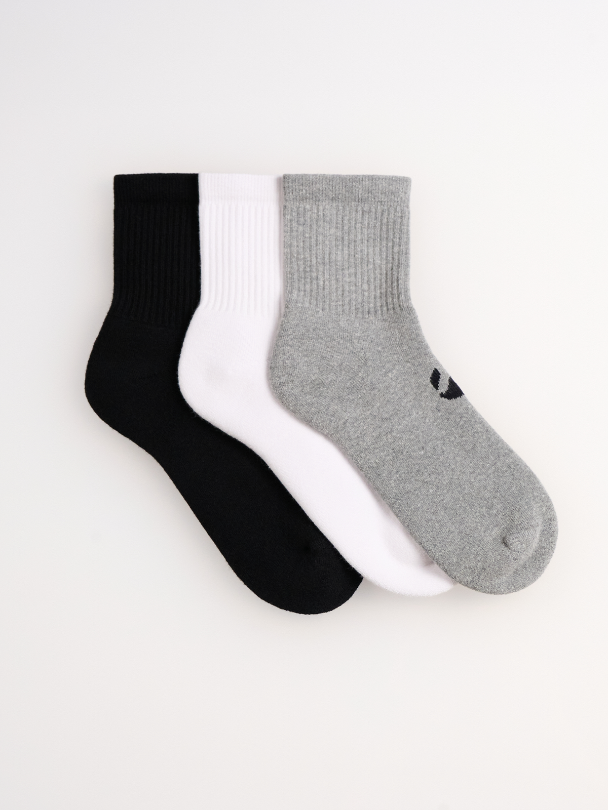 3-Pack Unicolor Half Havlu Çorap - Siyah/Beyaz/Gri