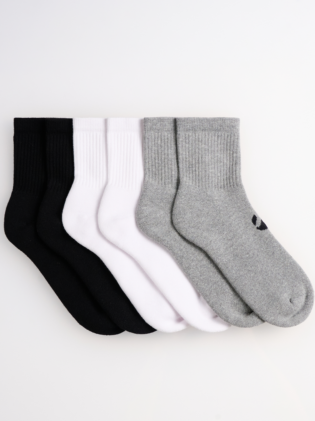 6-Pack Unicolor Half Havlu Çorap - 2 Siyah/2 Beyaz/2 Gri