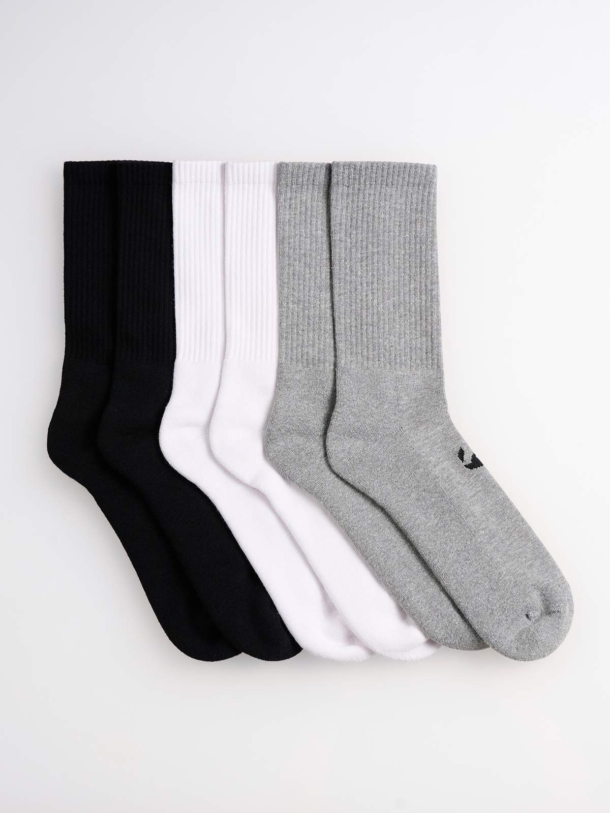 6-Pack Unicolor Regular Havlu Çorap - 2 Siyah/2 Beyaz/2 Gri